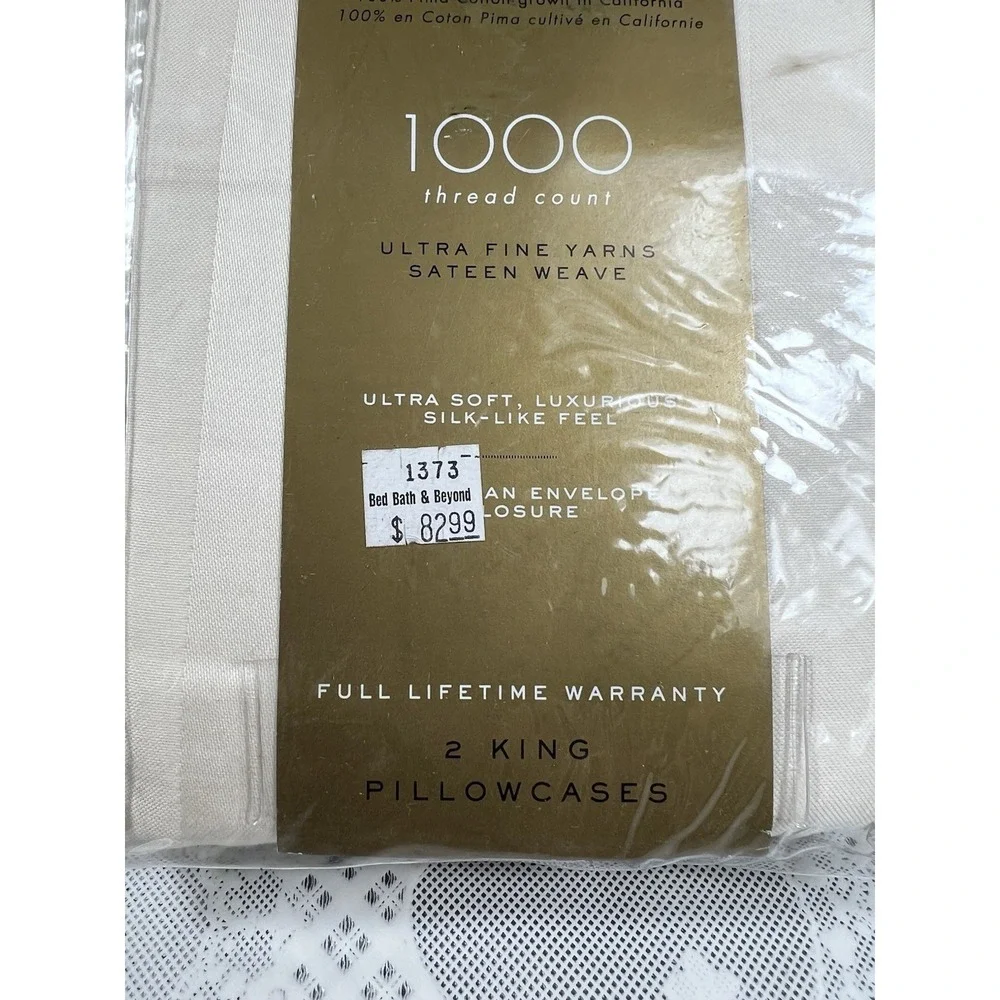 Wamsutta Dream Zone 2 Pillowcases 1000 Thread Count Pima Cotton StripeIVORY KING